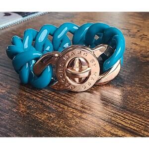 Marc by Marc Jacobs Small Candy Blue Acrylic Links Gold Tone Turnlock Bracelet